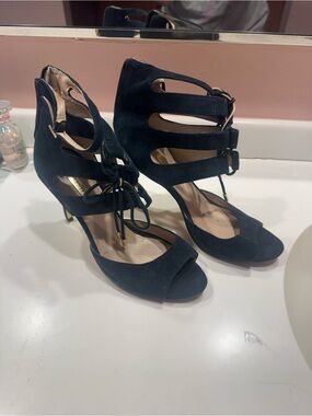 Loeffler Randall Navy Suede Lace-Up Cutout Heels